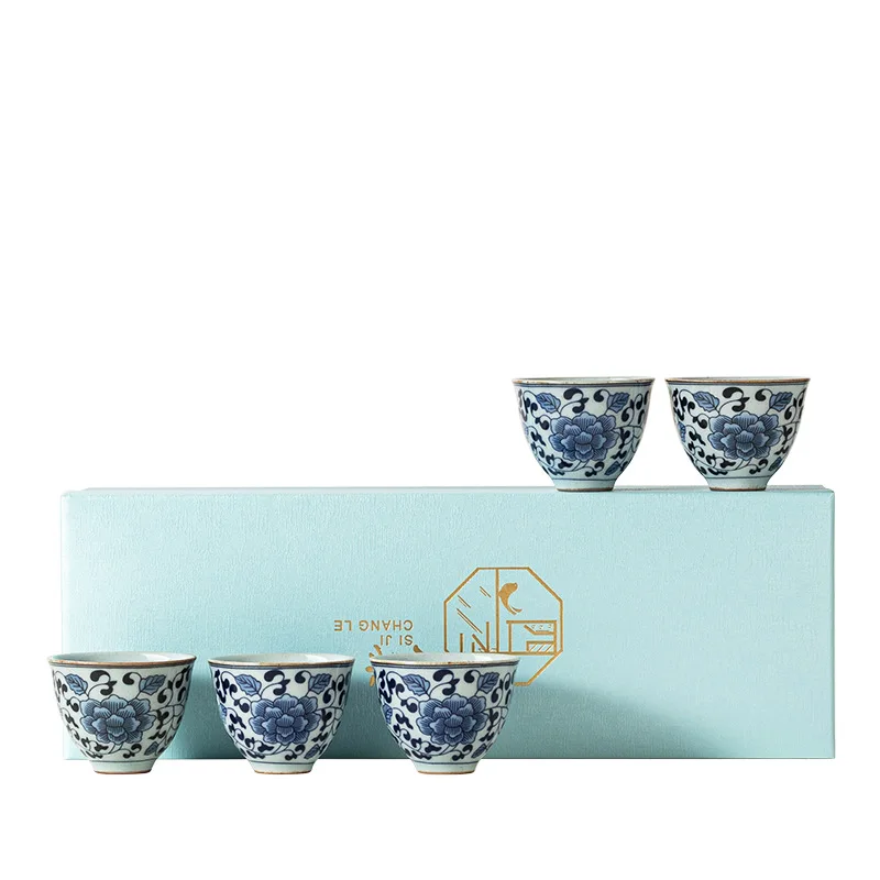 5 Tea Cups Set Ceramic Kung Fu Tea Cup TeaCup Fragrance-Smelling Cup Business Gift Box Teacups Ceremonial Cup Kung Fu Tea Set