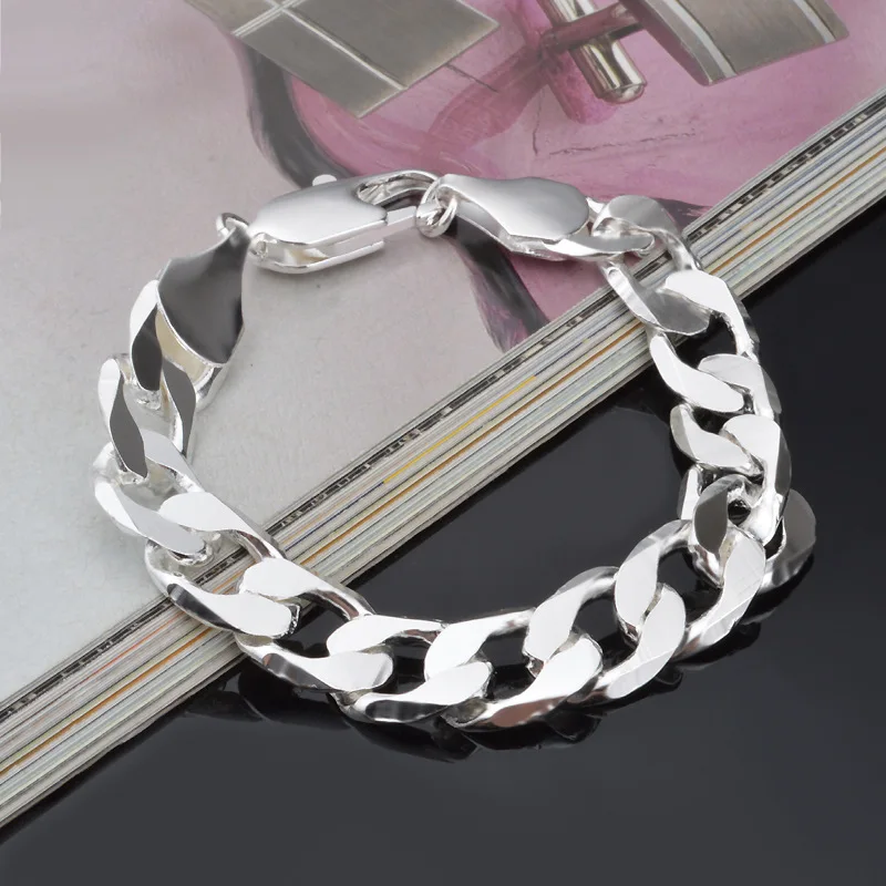 925 Sterling Silver Color Bracelet Sideways Silver Bracelet 6MM8MM10MM Bracelet Men&Women Jewelry image 5