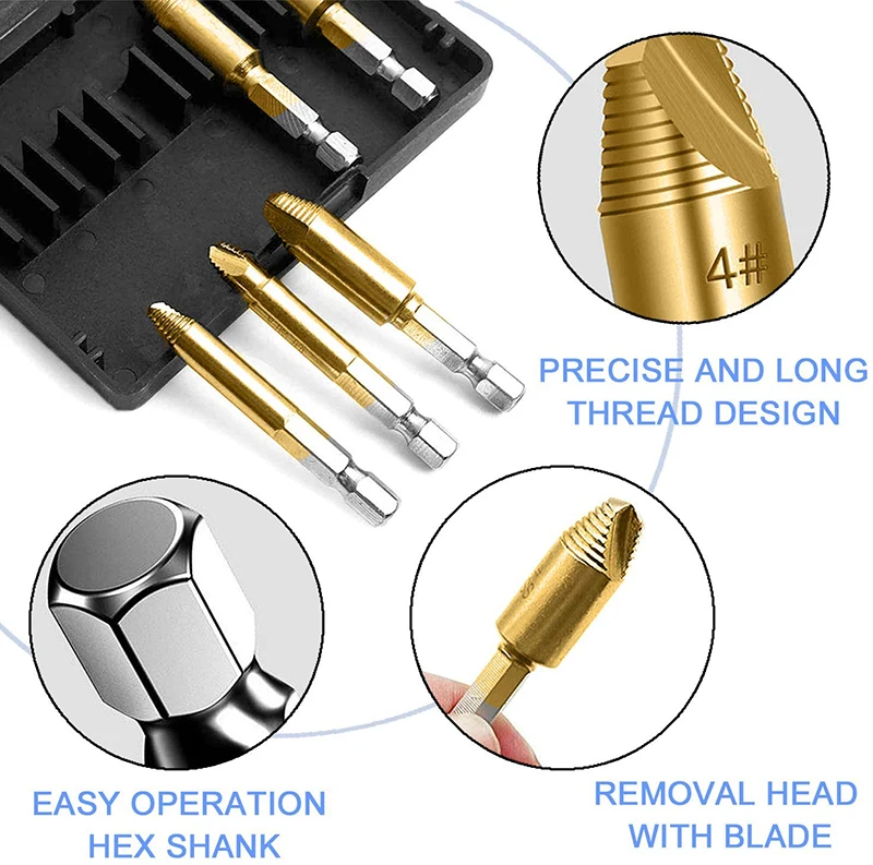 5pc Upgrade Damaged Screw Extractor Drill Bit Single Head Drill Out Broken Screw Bolt Remover Extractor Tool Set Easily Take Out