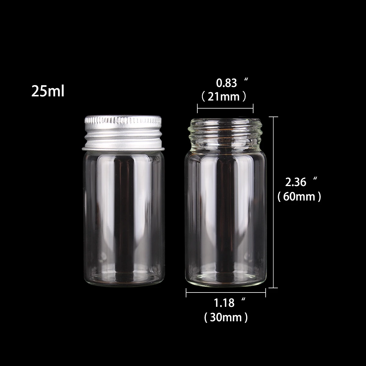 12 pieces 25ml Glass Bottles Jar Vials Terrarium with Aluminum Lids 30*60mm Candy Pill Container for Gift DIY Crafts