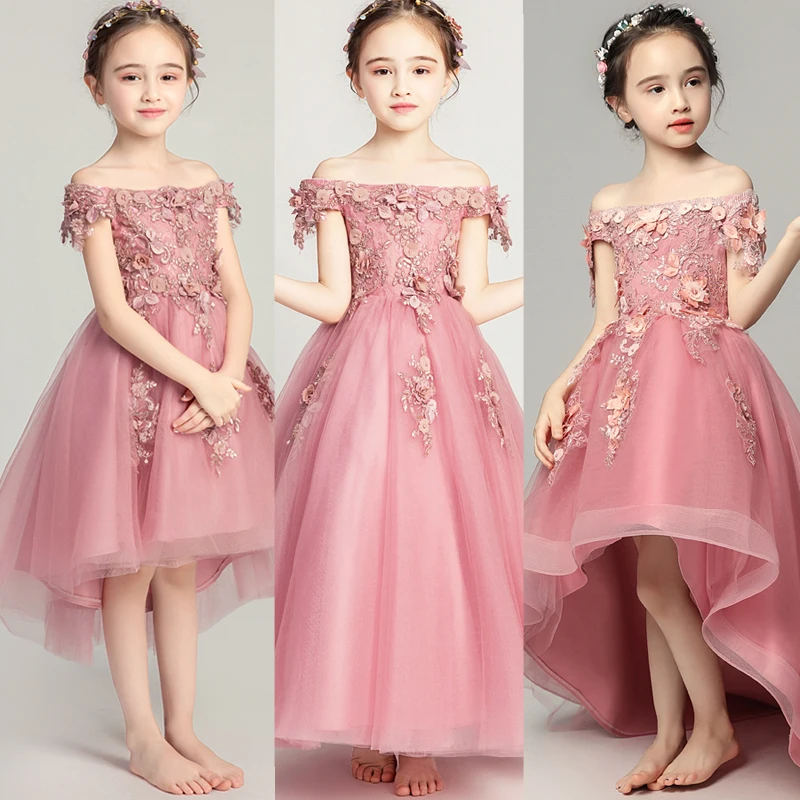 Long Trailing Embroidery Flower Christmas Girl Dress Wedding Princess Party Events Dresses Girl Dress Ceremonies Clothes