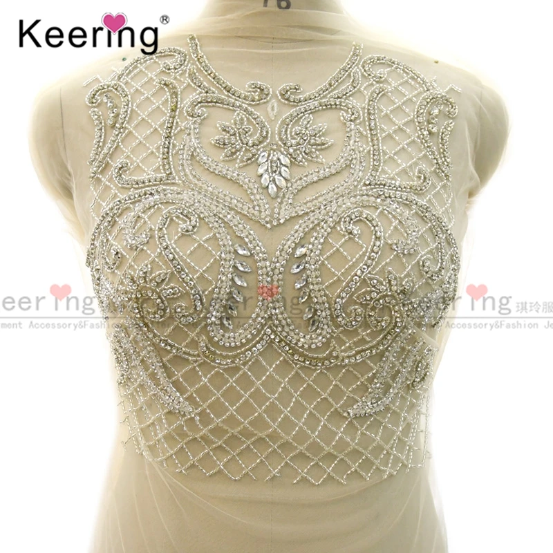 

Keering Silver Rhinestone Fabric Body Applique, Wedding Panel, WDP-337, Hot Sale