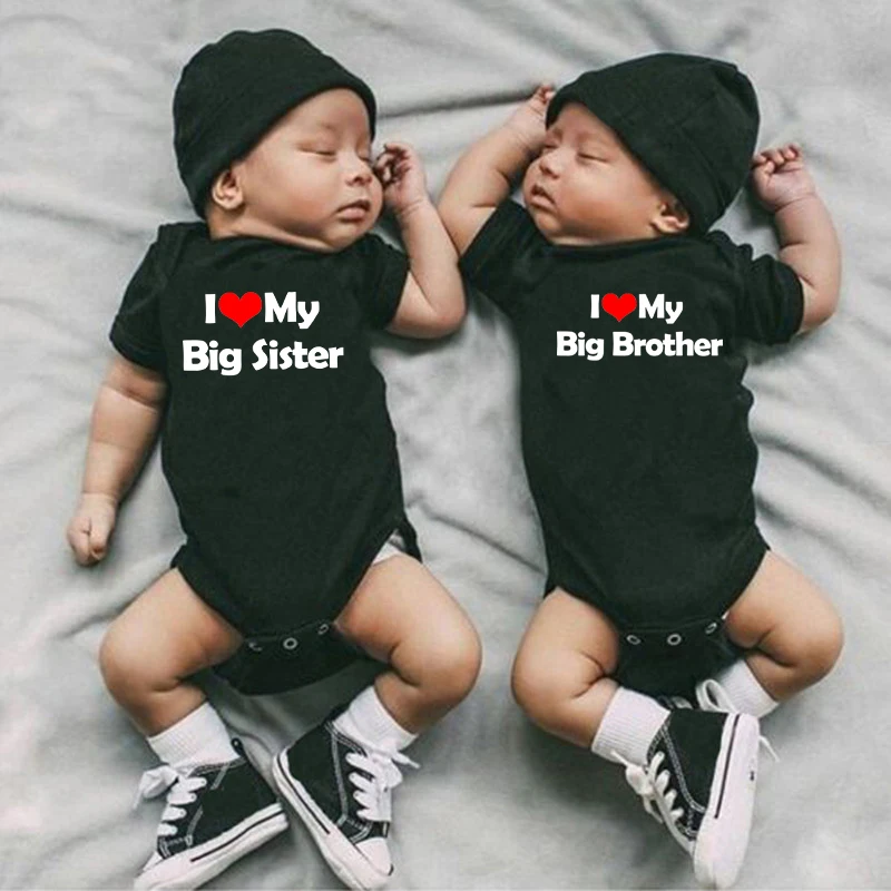 I Love My Big Sister Big Brother Funny Baby Bodysuit Cotton Short Sleeve Body Baby Girls Onesies Infant Boys Rompers Clothes