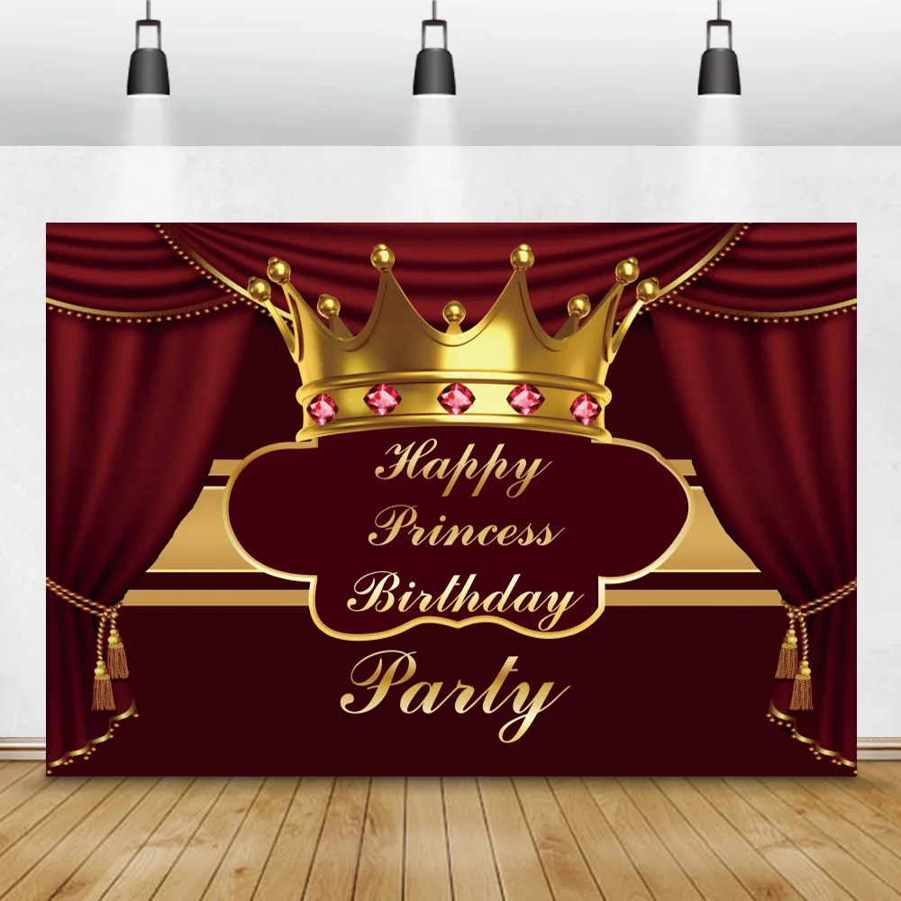 Laeacco Birthday Photography Backgrounds Blue Headboard Curtain Crown Prince Custom Photo Backdrops Baby Shower Photocall Banner