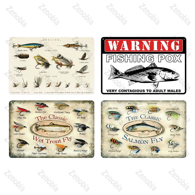 Fishing Decor Vintage Tin Sign Retro Metal Sign Wall Decor for Lake House Cabin Fishing Gift Metal Plate