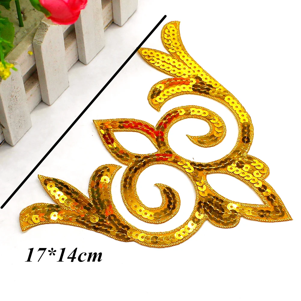 5 Pieces Sequined Flower Appliques Iron On Embroidered Patches 17cm*14cm
