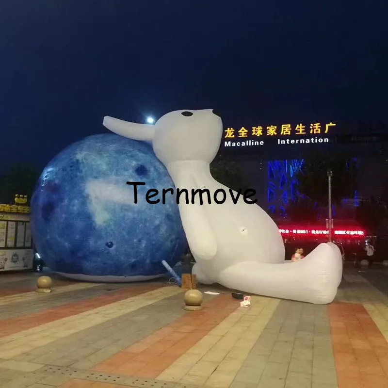 shopping mall opening decoration inflatable moon and rabbit model / LED inflatable rabbit with moon model for display toys