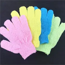 2PCS Exfoliating Mitt Bath Shower Scrub Tan Dead Skin Removal Exfoliator Elastic Five-Finger Bath Gloves Random color T1582