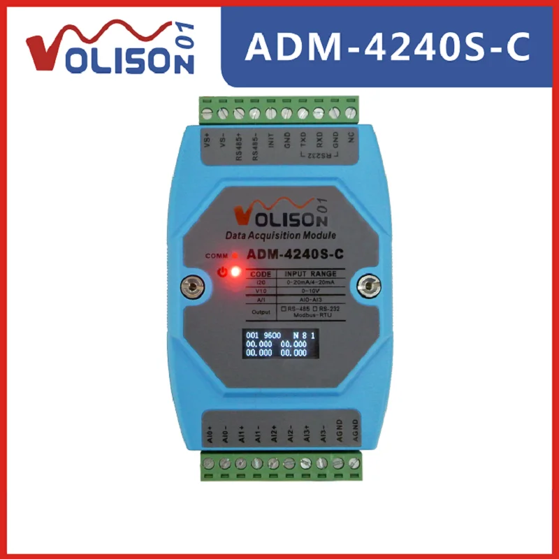 

ADM-4240S-C 4-channel analog quantity acquisition module 4-20mA 0-10V 0-20mA to 485 current and voltage Modbus RTU