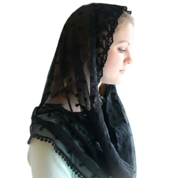 Muslim Floral Lace Veil Scarf Wedding Bride Chapel Head Covering Wrap Latin Mass Mantilla Catholic Hijab