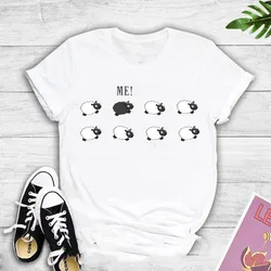 Letnie kobiety ponadgabarytowe T Shirt śliczne owce nadruk zwierzęta kobiece koszulki z krótkim rękawem Kawaii ubrania Casual Graphic Tee topy