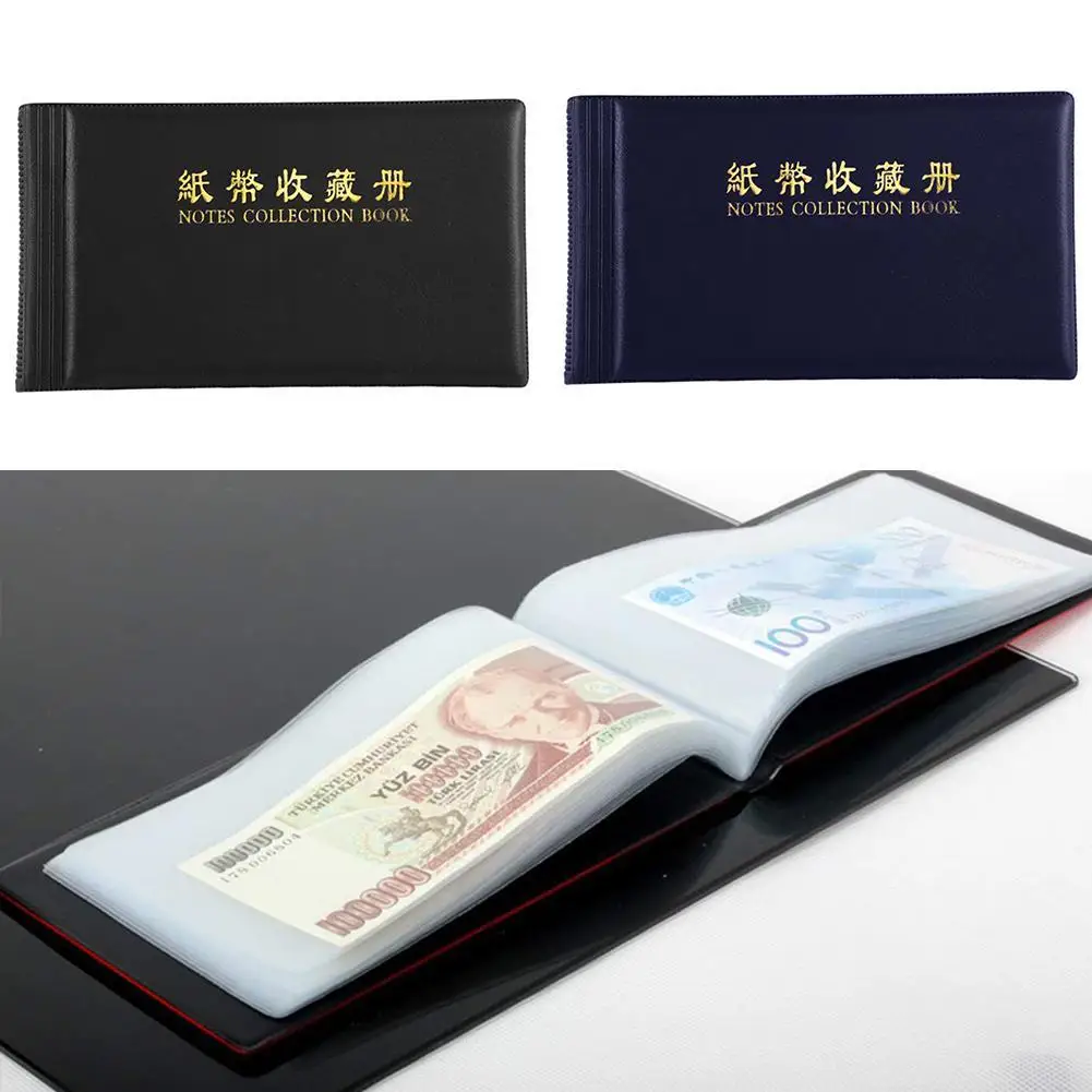 20 Pockets Collection Currency Storage Cash Holders Note Money Stamps Protection Banknote Page Album Leather Ticket