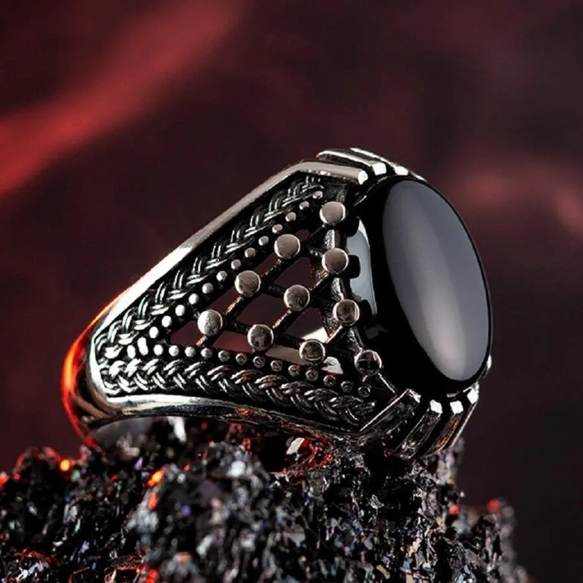 925 Sterling Silver Vintage Silver Black Onyx Gemstone Ring Men's Ring Special Ring Jewelry Accessory For Men Made in Turkey