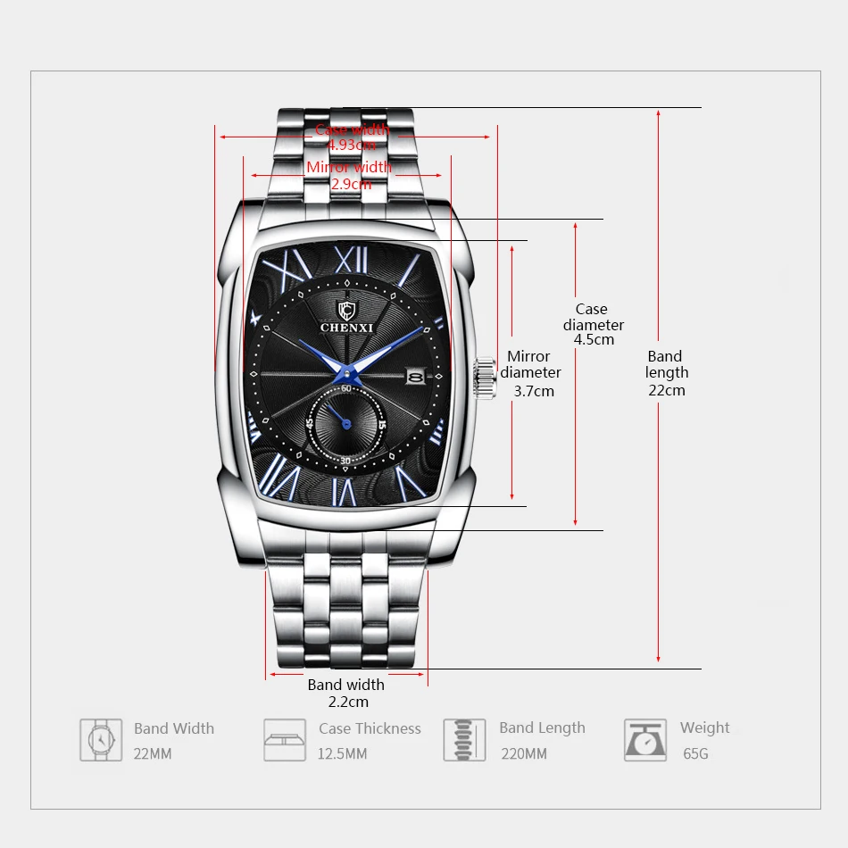 2021 CHENXI Men\'s Watches Fashion Casual Rectangle Watches Men Stainless Steel Chronograph Quartz Wristwatches Business Watch