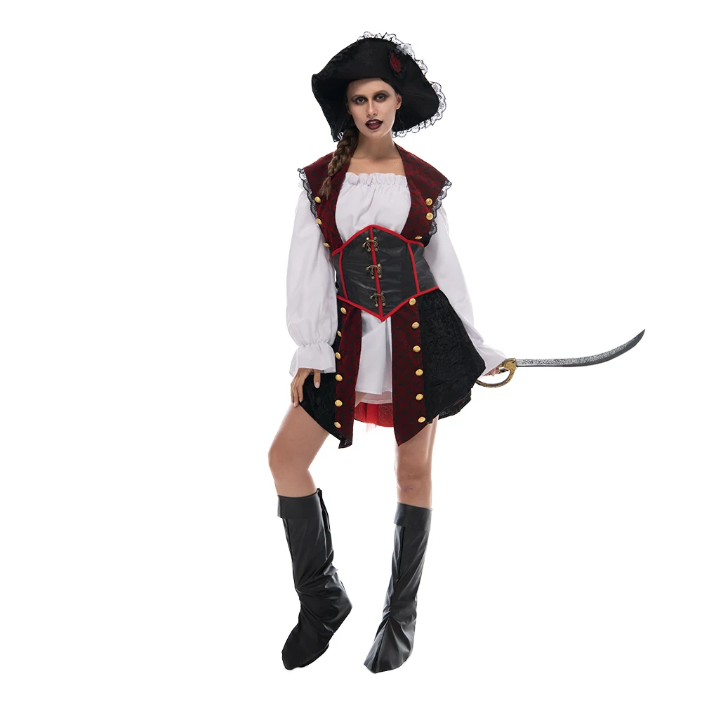 

Snailify Women's Pirate Costume Halloween Deluxe Sexy Buccaneer Dress Fancy Dress For Halloween Costume Adult