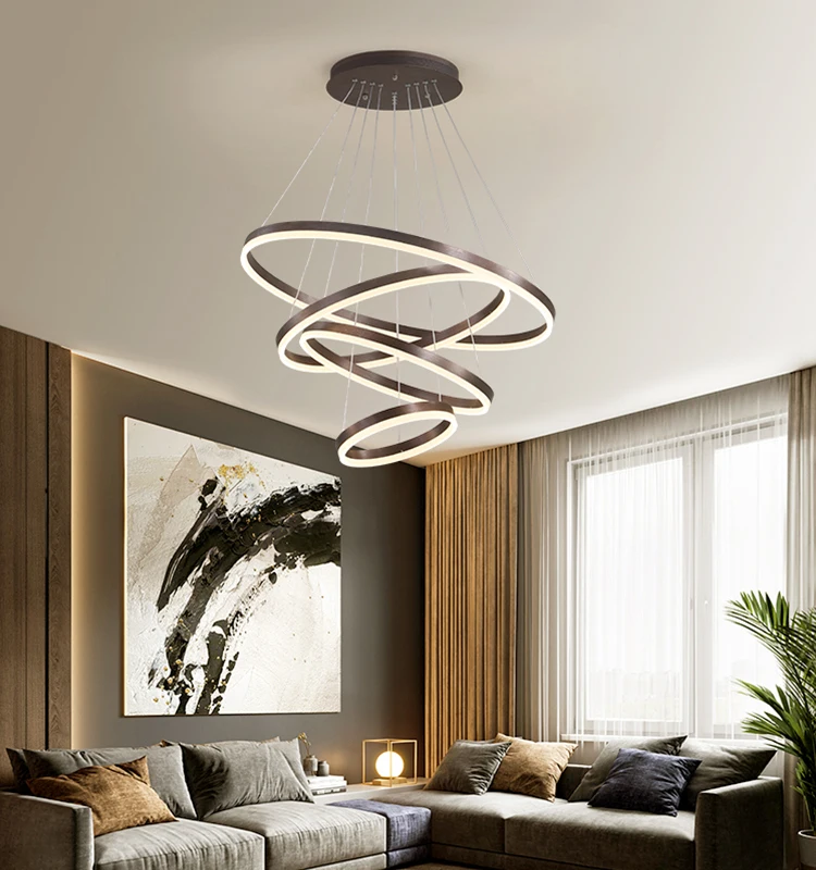 Moderne hanglamp led-ringen cirkel plafond hangende kroonluchter zwarte loft woonkamer eetkamer keuken binnenverlichting