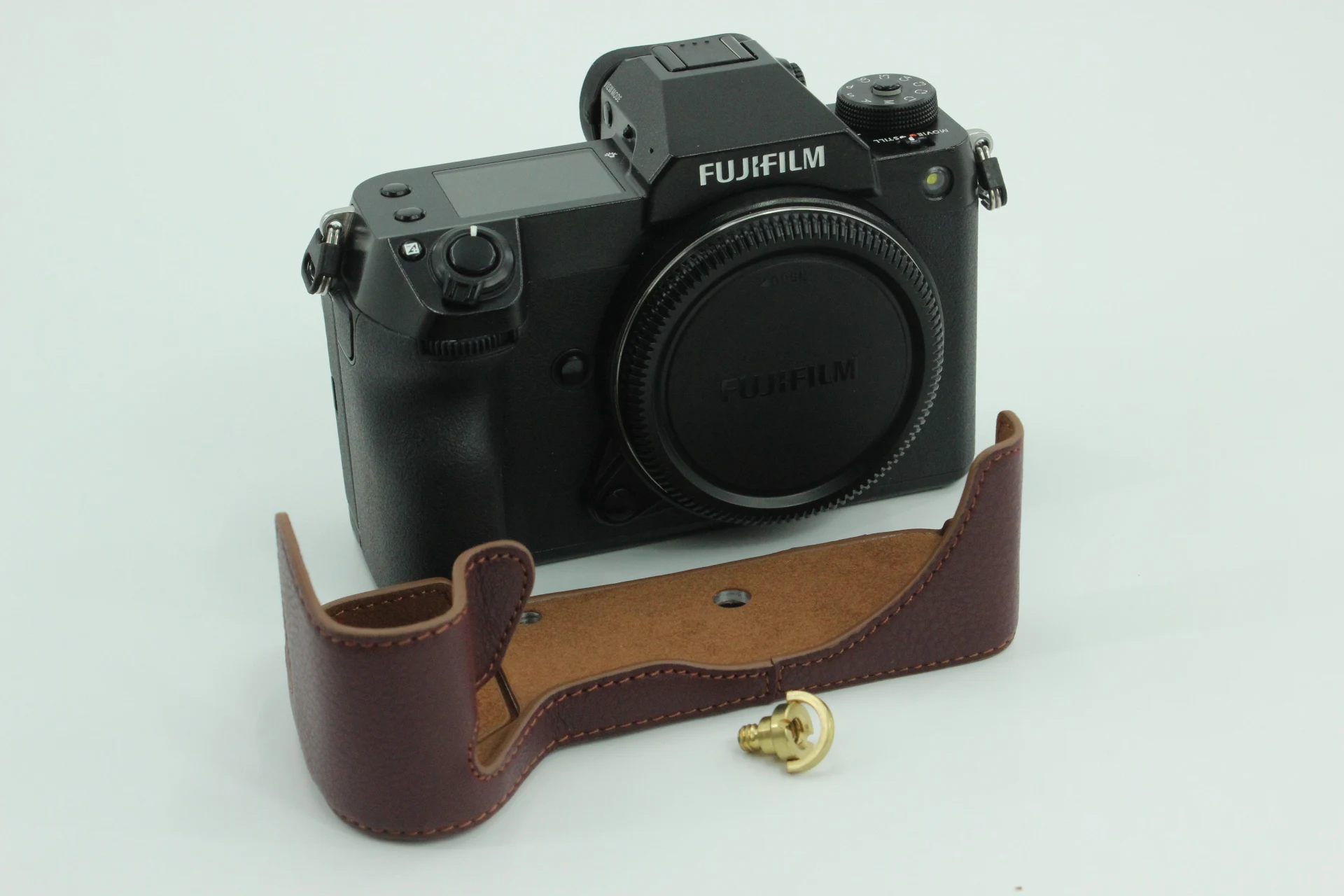 Leather Camera Bag Half Case Body For Fujifilm GFX100S Fuji GFX-100S  Bottom Cover Open battery Black Coffee Brown