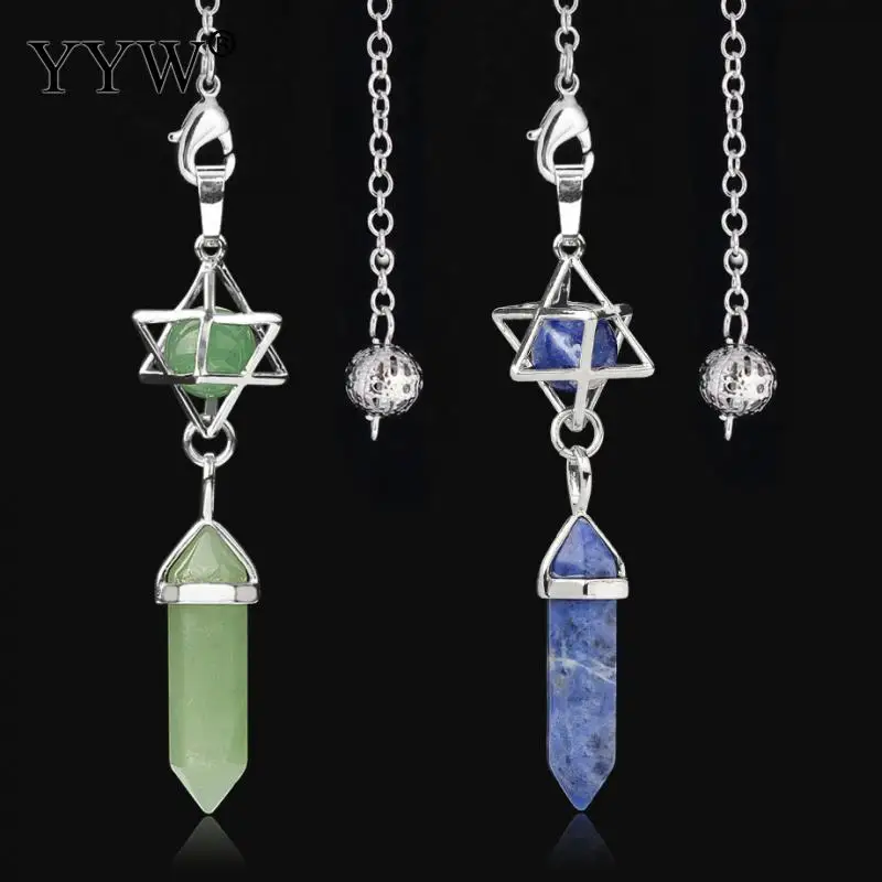 Natural Stone Pendulum For Dowsing Divination Hexagonal Prism Healing Crystal Merkaba Energy Shuttle Spiritual Pendulo Pendants