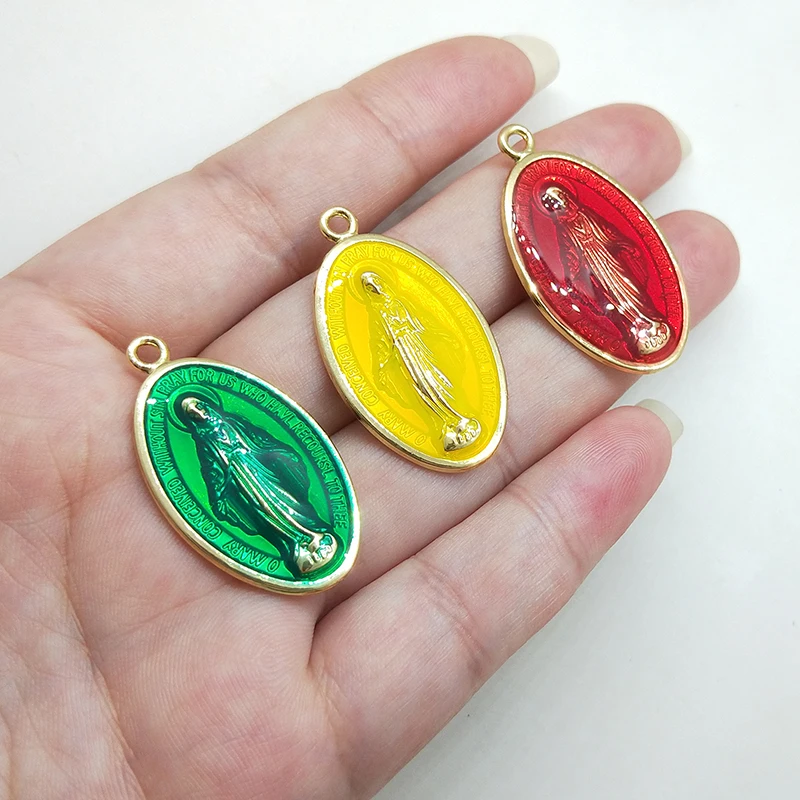 New 4pcs 34*19MM Zinc Alloy Candy Colors Drop Oil Big Religious Figure Charms Pendant DIY Jewelry Necklace Earring Accessories