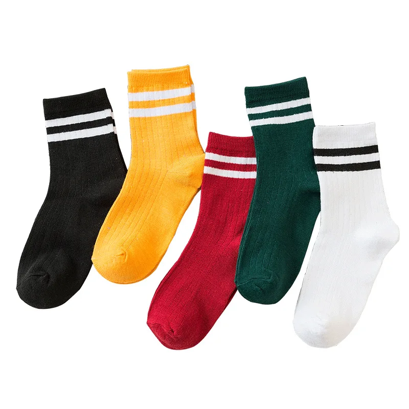 5 Pairs Fashion Women Socks Set 2 Bar Stripes Middle Tube Breathable Sports Long School Socks Pack Calcetines Skarpetki Damskie