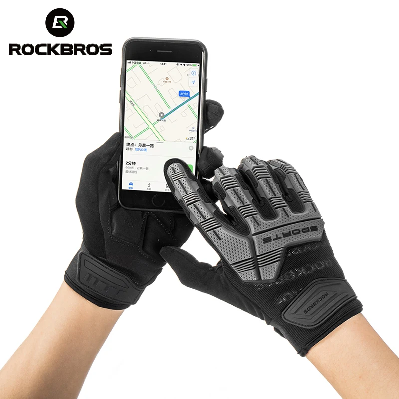 Rockbros ciclismo luvas térmicas outono inverno luvas à prova de vento sbr tela de toque luvas de bicicleta dedo completo luvas de esporte à prova