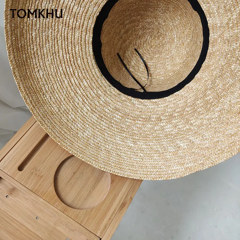 Elegant Vintage French Hepburn Primary Color Straw Hat Women Sun Seaside Beach Hat Female Summer Big Sun Cap Handmade Quality