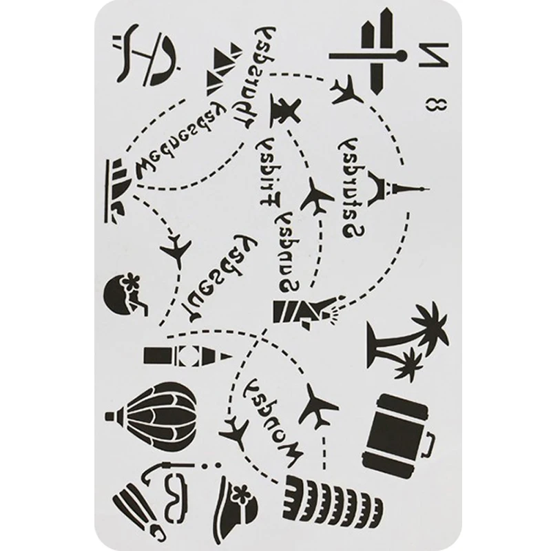 1pc Travel Stencil Painting Template DIY Decor Embossing Craft Accessories Sjablonen Scrapbook Reusable Office School Supplies