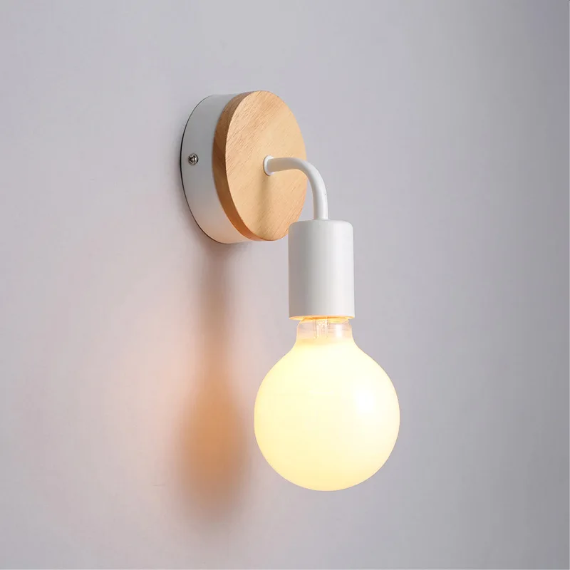 Fashion Iron Art E27 Wood Wall Lamps Modern Nordic Home LED Light Fixture Retro Restaurant Bar Corridor Indoor Wall Light Decor