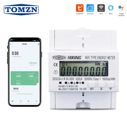 60A 90-300V TUYA Single Phase WIFI Smart Energy Meter Kwh Monitoring Circuit breaker Timer with voltage current protection RS485