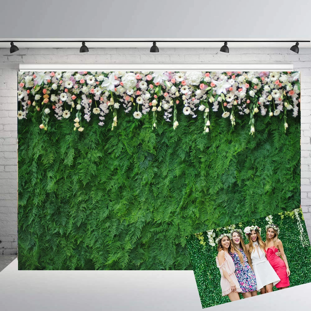 BEIPOTO Bridal Shower Decoration White pink Flower Green Leaf Photo Backdrops Floral Wedding Party Backgrounds photo booth B-238