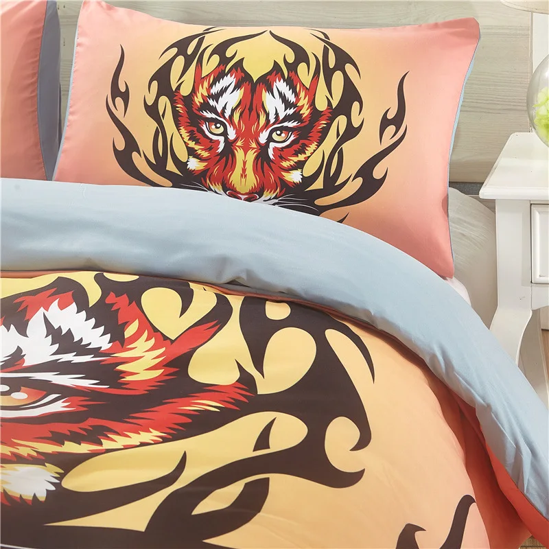 3D Bedding Sets Lion Duvet Quilt Cover Set Tiger Comforter Bed Wolf Linen Pillowcase King Queen 180x210cm Size Animal Design