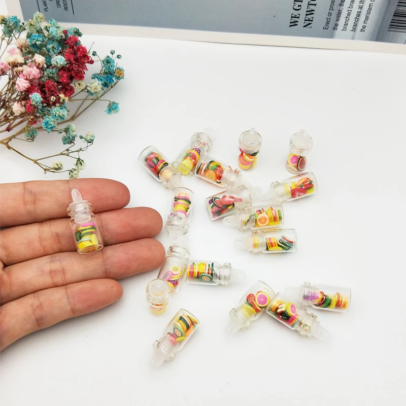 10Pcs Fruit Bottle Pendants Charms Transparent Acrylic Drink Bottle Charms DIY Earring Handmade Jewelry Accessories 10*25mm