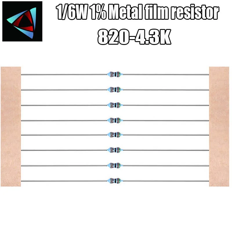 

100pcs 1/6W 1% Metal film resistor 820R 910 1K 1.1K 1.2K 1.3K 1.6K 1.8K 2K2.2K 2.4K 2.7K 3K 3.3K 3.6K 3.9K 4.3K ohm