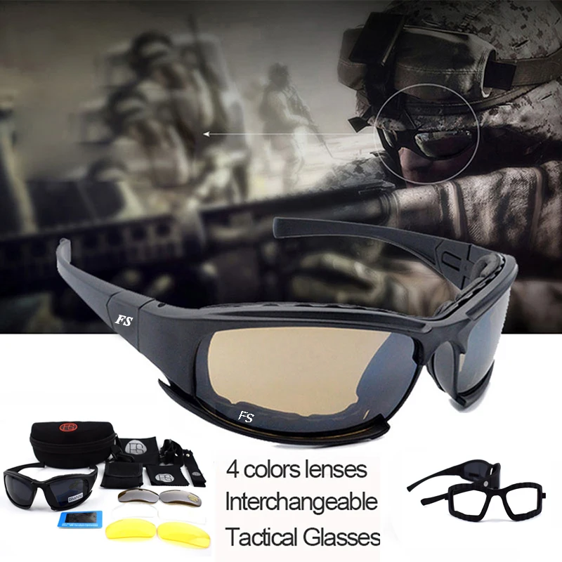 Daisy X7 Tactical Military Hunting Goggles 4 Lens Kit Sunglasses Men\'s Hiking Camping Windproof Glasses In Russian Warehouse