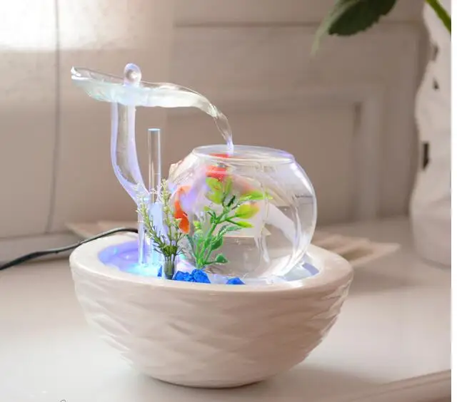 Goldfish tank Aquarium living room small desktop Mini lazy super white glass ceramic creative ecological home circle