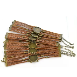 DIY 5PCS Multi Layer Leather Bracelet Bangle Blank Base Fit 25mm Round Photo Glass Cabochon Setting Bezel Tray Jewelry Making