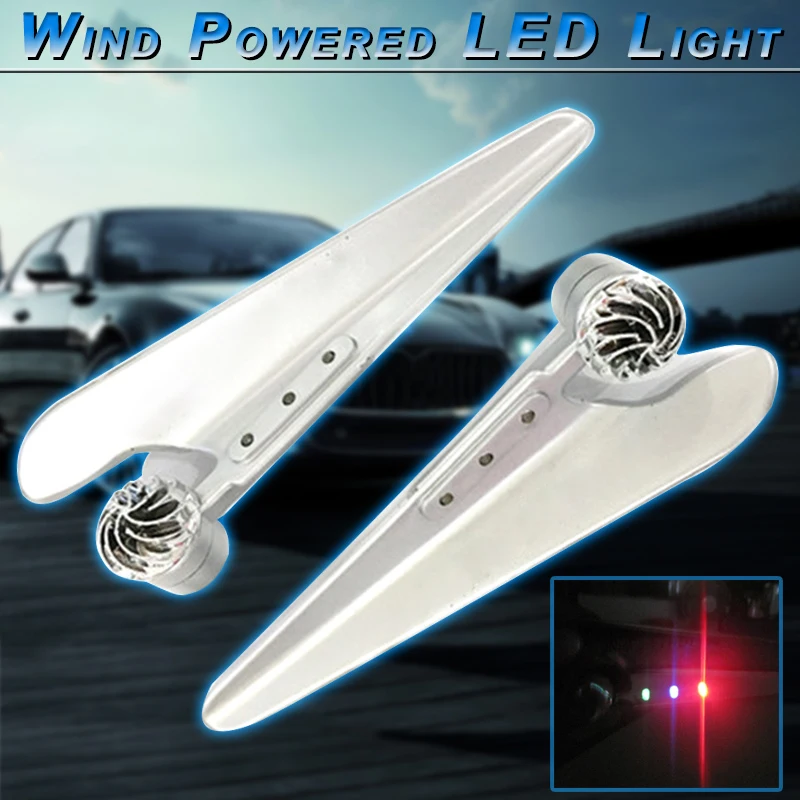 2pcs Wind Powered 3-Color LED Light Car Front Windscreen Wiper Lamps Easy Install Universal Driving Car Light Accessories