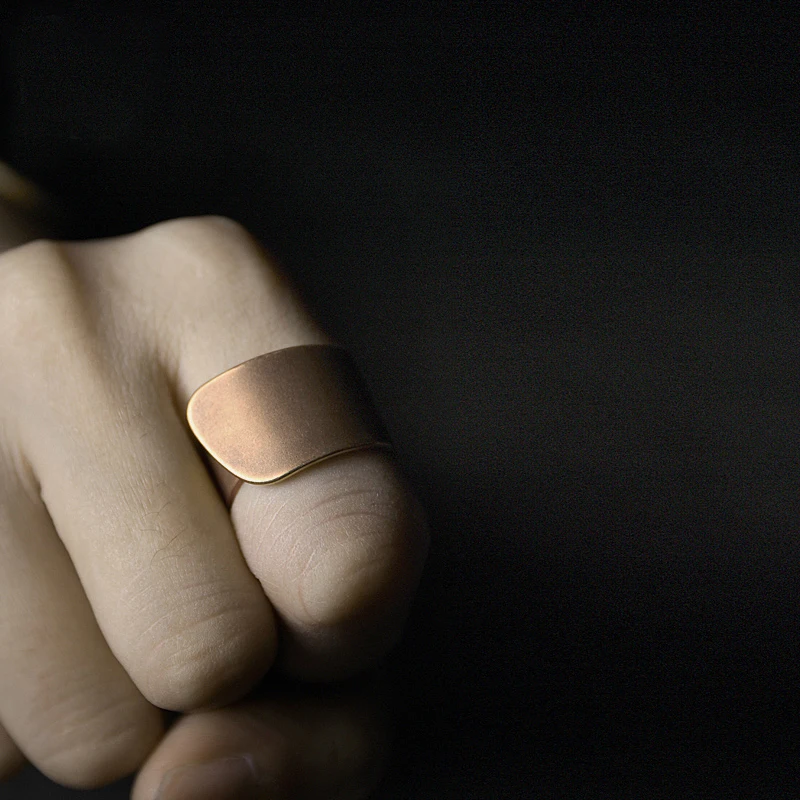 Hammered Hand Crafted Solid Copper Ring Special Design Process Size Adjustable Retro Punk Street Oxidized Finger Jewelry