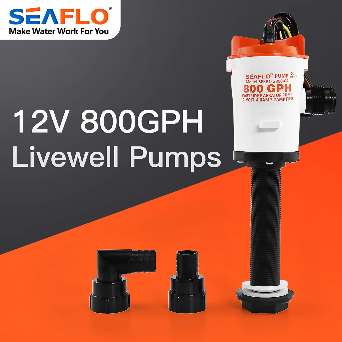 Seaflov 800 gph Livewell Aeration Pump fishing Boat Live Bait tank Aerator water Pump Fish Saver Marine Submersible Cartridge