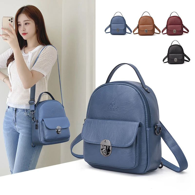 Double Shoulder Bag Women's Bag New Youth Backpack Travel Bag Cowhide Girl Student Single Shoulder Cross Over Large Capacity Bag