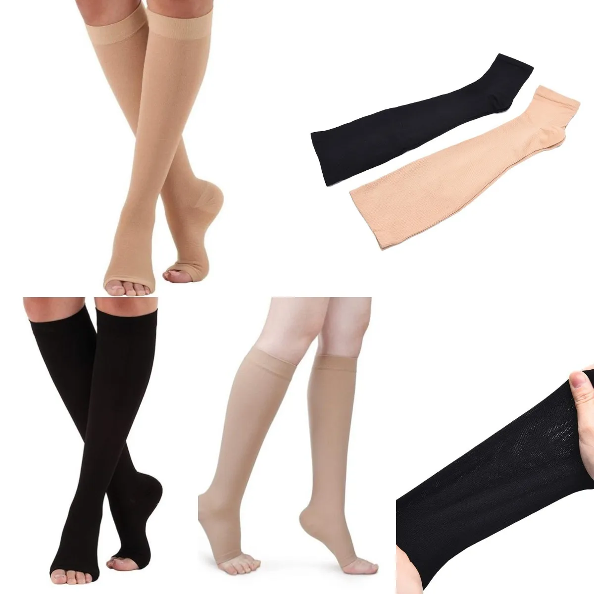 S-XL Elastic Open Toe Knee High Stockings Varicose Veins Treat Shaping Graduated Pressure Stockings Calf Compression Stockings