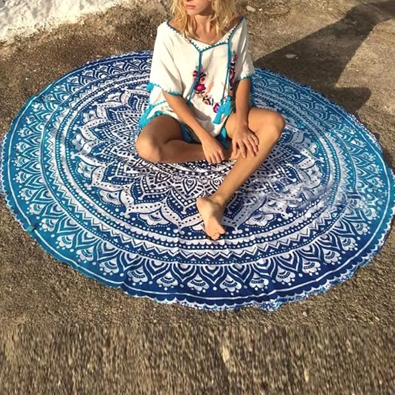 Mandala Round Tapestry for Beach Picnic, Throw Rug, Blanket, Bohemia Mats, New Design, Summer