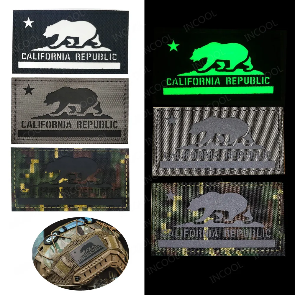 State of California Flag Reflective Embroidered Patches Tactical Patch Decorative Embroidery Badges Glow In Dark