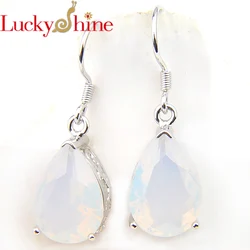 Luckyshine Weddings Jewelry Earring Water Drop White Moonstone  Silver Plated Women Hook Earrings Russia usa Holiday Gift