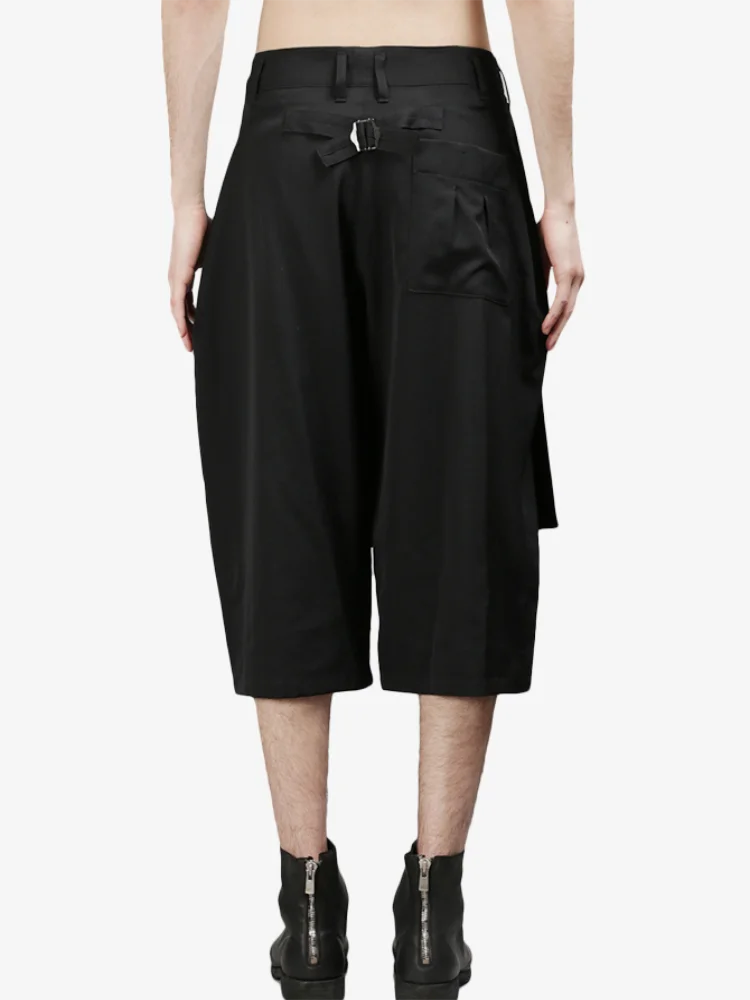 Men's Culottes Casual Pants Wide Leg Pants Spring/Summer New Black Irregular Asymmetrical Retro Double Design Cropped Culottes