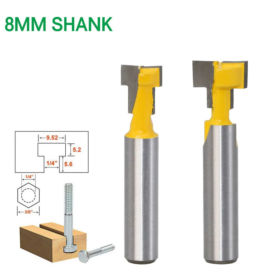 8mm T-type Keyhole Milling Cutter Shank Router Bits Woodworking Wood Cutter Milling Cutters Frame Hanging Wall Cutting Tools