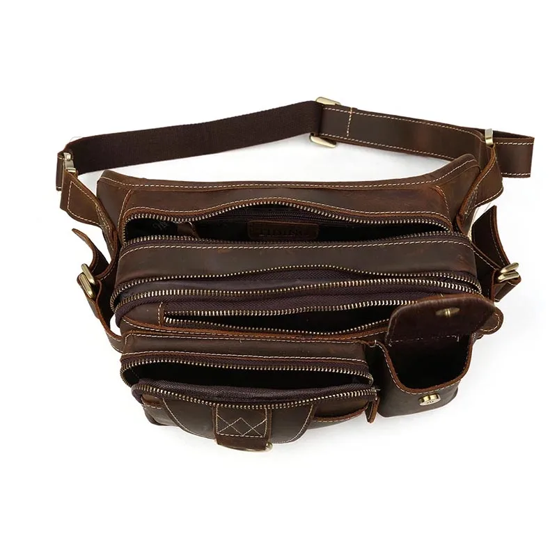 Luufan Mens Cow Leather Waist Bag Packs Vintage Fanny Pack Bum Bag Day Pack Hip Belt Bags Large Capacity Pillow Chest Pack Brown