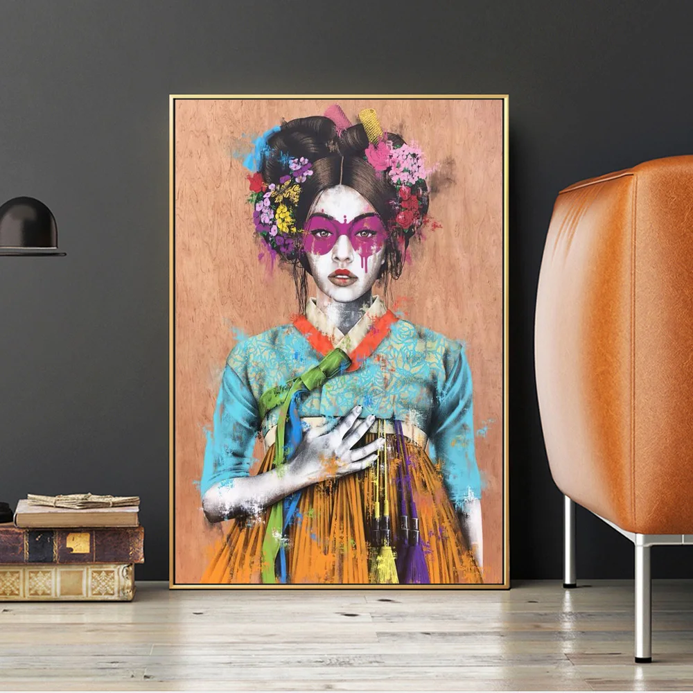 Abstract Graffiti Poster And Prints Japanese Geisha Watercolour Wall Art Beauty Canvas Painting For Living Room Decoration