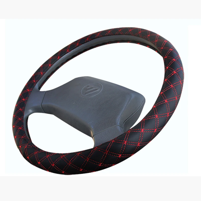 BLACK RED PU Leather Steering Wheel Covers for Car Bus Truck 36 38 40 42 45 47 50cm Diameter Auto Steering-wheel cover