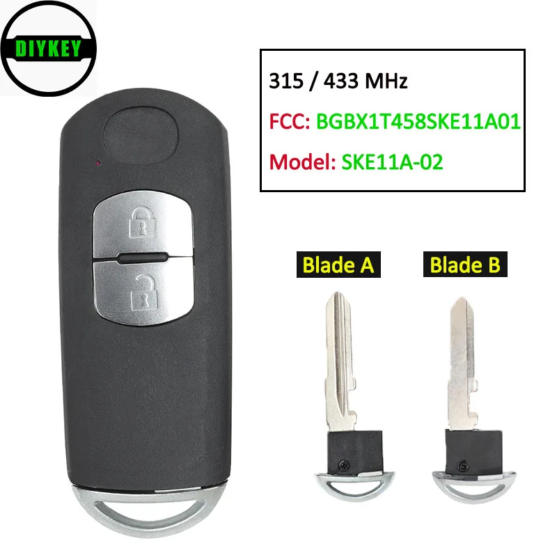 DIYKEY SKE11A-02 Modified Smart Remote Key 2 Button 315MHz/433MHz for Mazda CX9 2007 2008 2009 FCCID: BGBX1T458SKE11A01